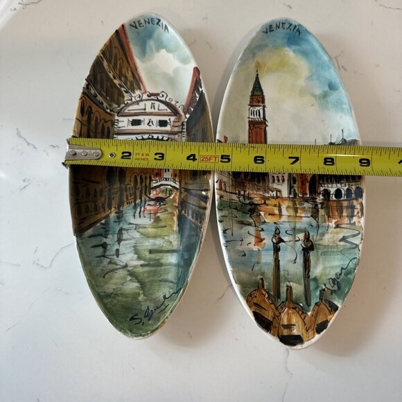 Venice Grand Canal- 2 Hand Painted Rolled Ceramic Slab Wall Hangings, Signed - Picture 6 of 16
